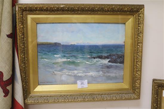 Alfred Joseph Warne Browne (1855-1910) two oils, a seascape and ducks in a pond, largest 33 x 24cm